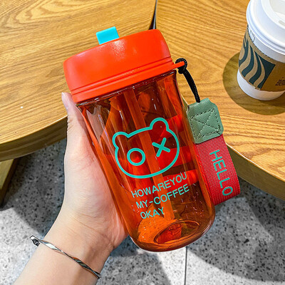 Armas 500 ml veepudel lastele, tüdrukute koolile õlgede ja köiega reisikruus kohvitass kaasaskantav plastpudel BPA-vaba