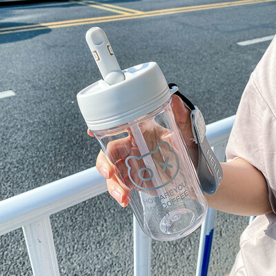 Armas 500 ml veepudel lastele, tüdrukute koolile õlgede ja köiega reisikruus kohvitass kaasaskantav plastpudel BPA-vaba