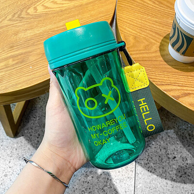 Armas 500 ml veepudel lastele, tüdrukute koolile õlgede ja köiega reisikruus kohvitass kaasaskantav plastpudel BPA-vaba