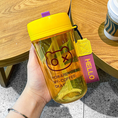 Armas 500 ml veepudel lastele, tüdrukute koolile õlgede ja köiega reisikruus kohvitass kaasaskantav plastpudel BPA-vaba