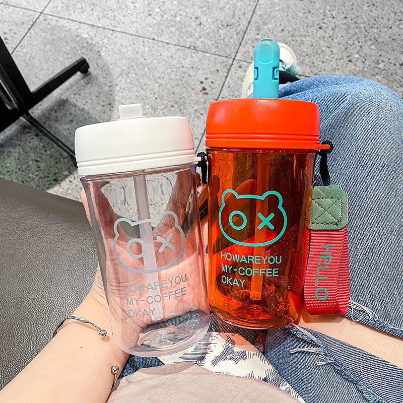 Armas 500 ml veepudel lastele, tüdrukute koolile õlgede ja köiega reisikruus kohvitass kaasaskantav plastpudel BPA-vaba