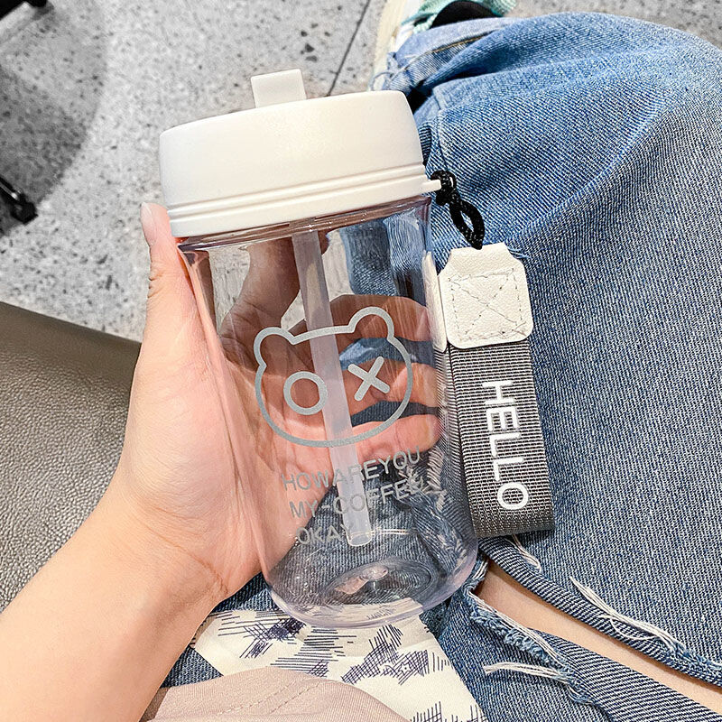 Armas 500 ml veepudel lastele, tüdrukute koolile õlgede ja köiega reisikruus kohvitass kaasaskantav plastpudel BPA-vaba