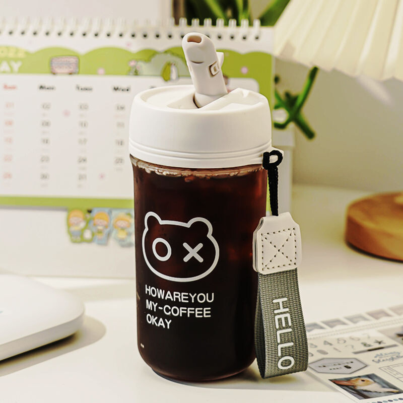 Armas 500 ml veepudel lastele, tüdrukute koolile õlgede ja köiega reisikruus kohvitass kaasaskantav plastpudel BPA-vaba