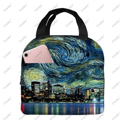 pictură artistică van gogh, folie de aluminiu portabilă, geantă de prânz izolată, îngroșată, izolată, izolată, impermeabilă.