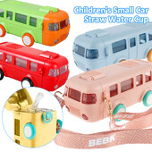 500ml Μπουκάλι νερού λεωφορείου με άχυρο αυτοκινήτου με λουράκι ώμου με προστασία από διαρροές Παιδικό τετράγωνο κύπελλο ποτού Χαριτωμένο παιχνίδι με κανάτα νερού κινουμένων σχεδίων