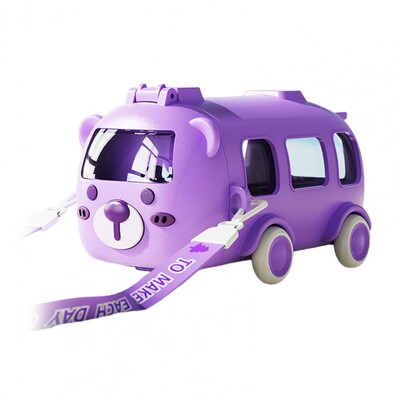 Cupă pentru sorbire în formă de autobuz 500 ml Cupe pentru mașină de jucărie cu autobuz de desene animate, cu paie, fără Bpa, cupe pentru sippy pentru acasă, școală în aer liber pentru copii