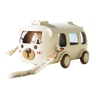 Cupă pentru sorbire în formă de autobuz 500 ml Cupe pentru mașină de jucărie cu autobuz de desene animate, cu paie, fără Bpa, cupe pentru sippy pentru acasă, școală în aer liber pentru copii