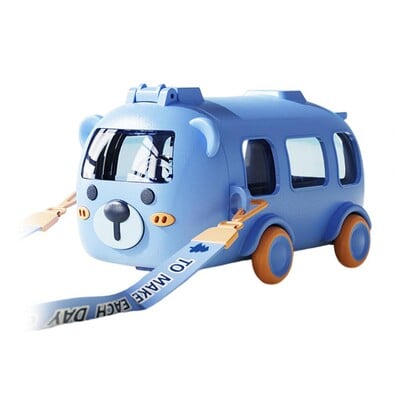 Cupă pentru sorbire în formă de autobuz 500 ml Cupe pentru mașină de jucărie cu autobuz de desene animate, cu paie, fără Bpa, cupe pentru sippy pentru acasă, școală în aer liber pentru copii