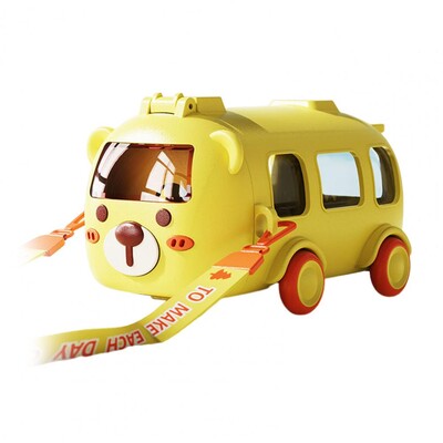 Cupă pentru sorbire în formă de autobuz 500 ml Cupe pentru mașină de jucărie cu autobuz de desene animate, cu paie, fără Bpa, cupe pentru sippy pentru acasă, școală în aer liber pentru copii