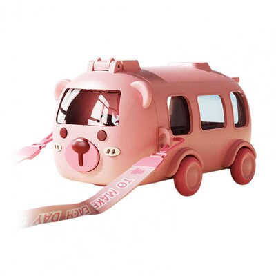 Cupă pentru sorbire în formă de autobuz 500 ml Cupe pentru mașină de jucărie cu autobuz de desene animate, cu paie, fără Bpa, cupe pentru sippy pentru acasă, școală în aer liber pentru copii