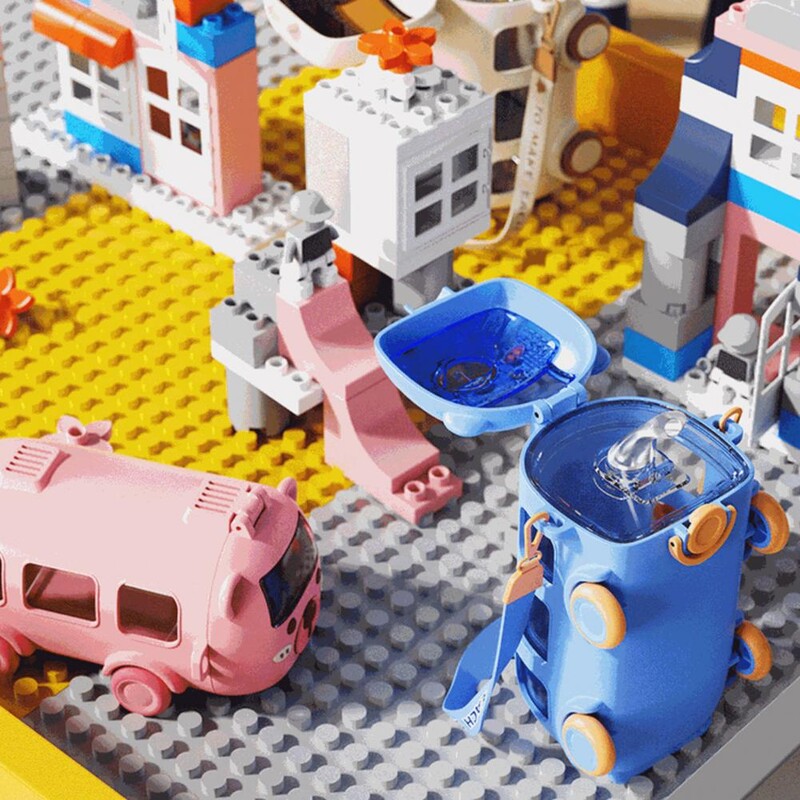 Cupă pentru sorbire în formă de autobuz 500 ml Cupe pentru mașină de jucărie cu autobuz de desene animate, cu paie, fără Bpa, cupe pentru sippy pentru acasă, școală în aer liber pentru copii