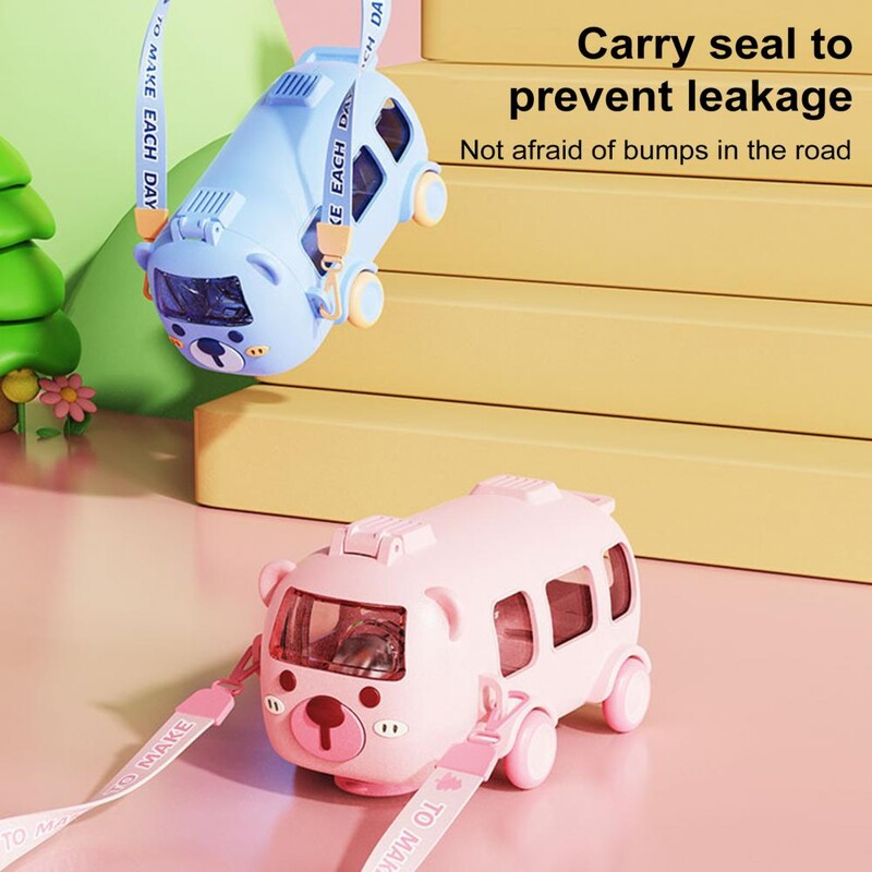 Cupă pentru sorbire în formă de autobuz 500 ml Cupe pentru mașină de jucărie cu autobuz de desene animate, cu paie, fără Bpa, cupe pentru sippy pentru acasă, școală în aer liber pentru copii