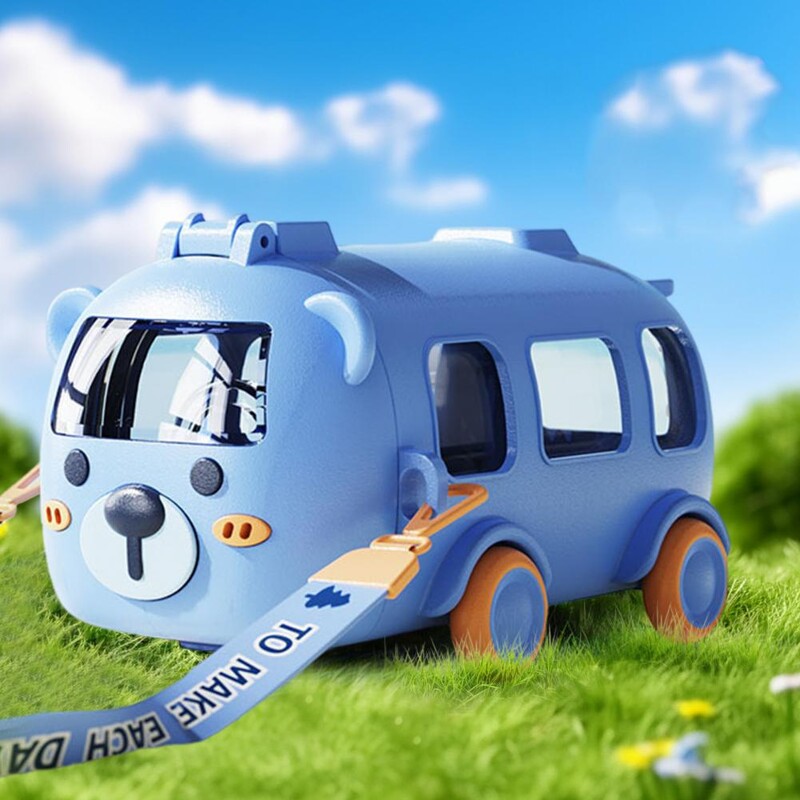 Cupă pentru sorbire în formă de autobuz 500 ml Cupe pentru mașină de jucărie cu autobuz de desene animate, cu paie, fără Bpa, cupe pentru sippy pentru acasă, școală în aer liber pentru copii