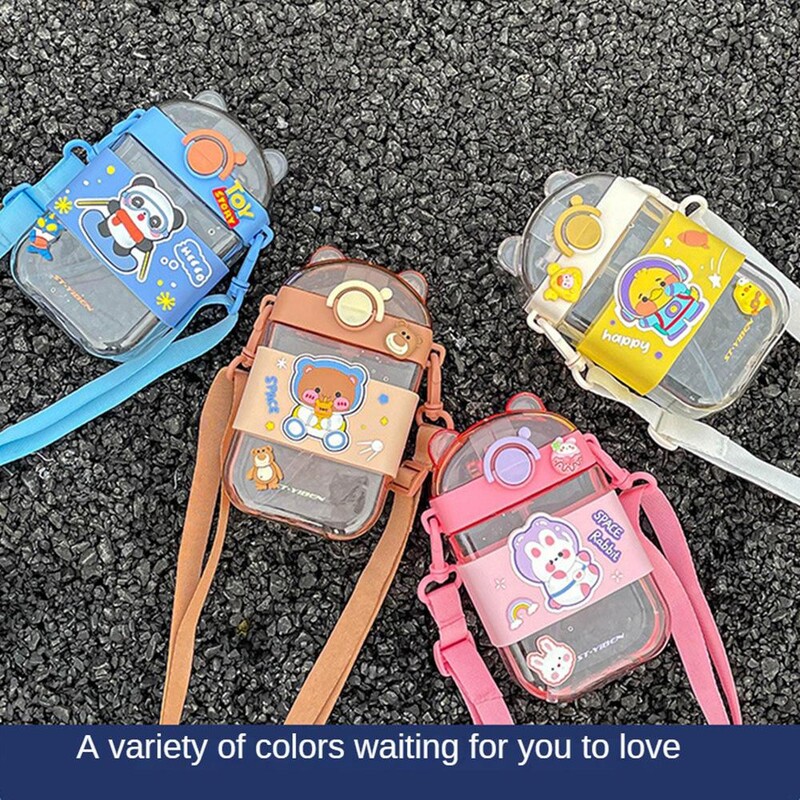 Cupă cu paie Cupă cu paie pentru copii, băieți și cu desene animate, ceașcă drăguță portabilă pentru elevi de școală elementară, ceașcă plată pătrată ursuleț