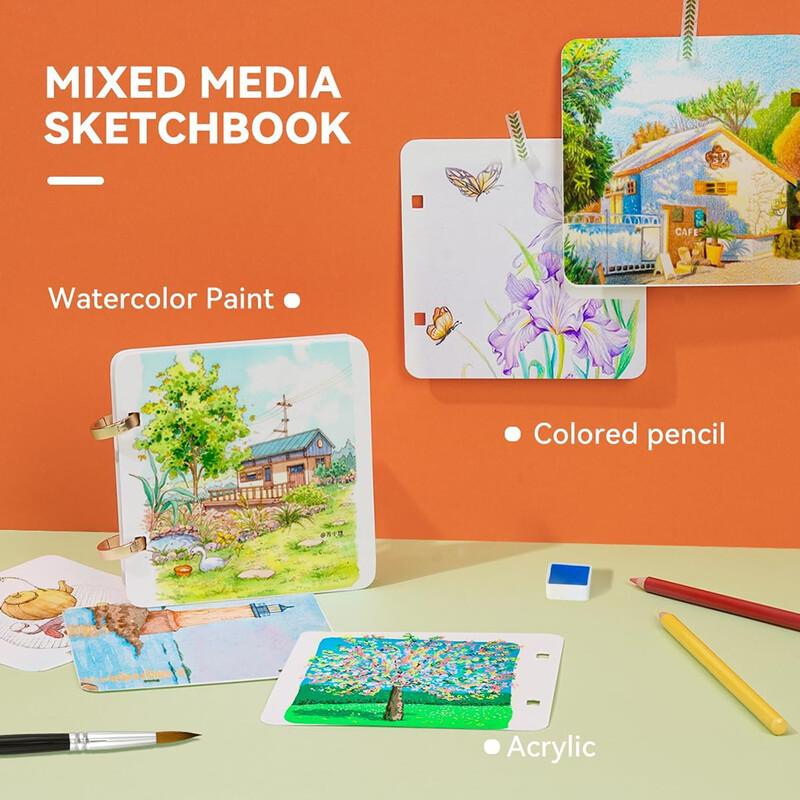 100% puuvillane ruudukujuline akvarelliajakiri, 300 g/m² happevaba akvarellipaber 20-leheküljeline visandivihik reisiakvarelliraamatu kunstitarbed