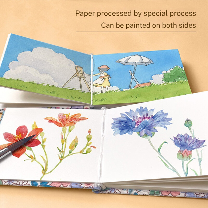 Mini carte de acuarelă din țesătură, 300 g, pulpă de lemn, caiet de schițe portabil de călătorie, materiale speciale pentru pictură