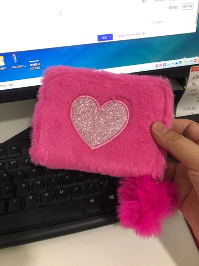 Model de dragoste drăguț pentru femei, brodat, scurt, portofel scurt de pluș, fermoar, portmoneu