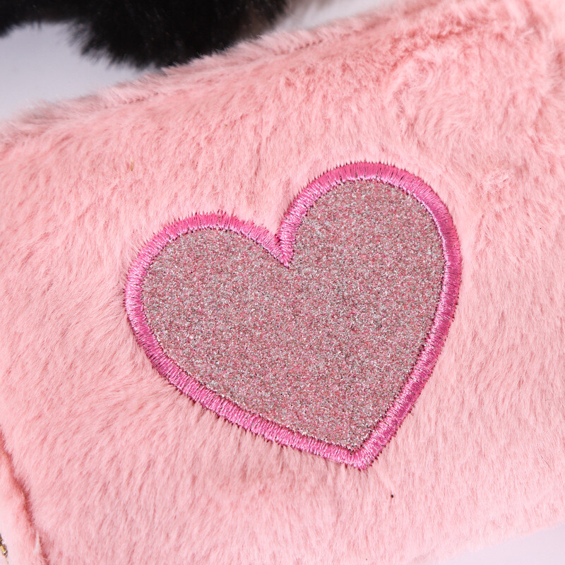 Model de dragoste drăguț pentru femei, brodat, scurt, portofel scurt de pluș, fermoar, portmoneu