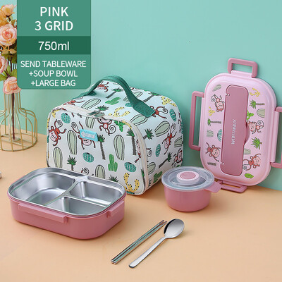 Lastele mõeldud söögikarp koos kambriga 316 roostevabast terasest armas ahv Bento lõunakast kooli lekkekindel toidukonteinerite kast