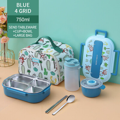 Lastele mõeldud söögikarp koos kambriga 316 roostevabast terasest armas ahv Bento lõunakast kooli lekkekindel toidukonteinerite kast