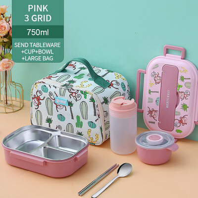 Lastele mõeldud söögikarp koos kambriga 316 roostevabast terasest armas ahv Bento lõunakast kooli lekkekindel toidukonteinerite kast