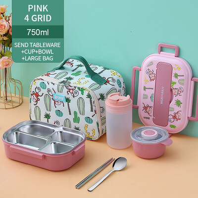 Lastele mõeldud söögikarp koos kambriga 316 roostevabast terasest armas ahv Bento lõunakast kooli lekkekindel toidukonteinerite kast