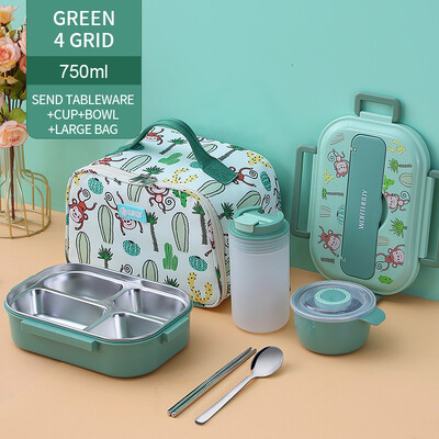 Lastele mõeldud söögikarp koos kambriga 316 roostevabast terasest armas ahv Bento lõunakast kooli lekkekindel toidukonteinerite kast