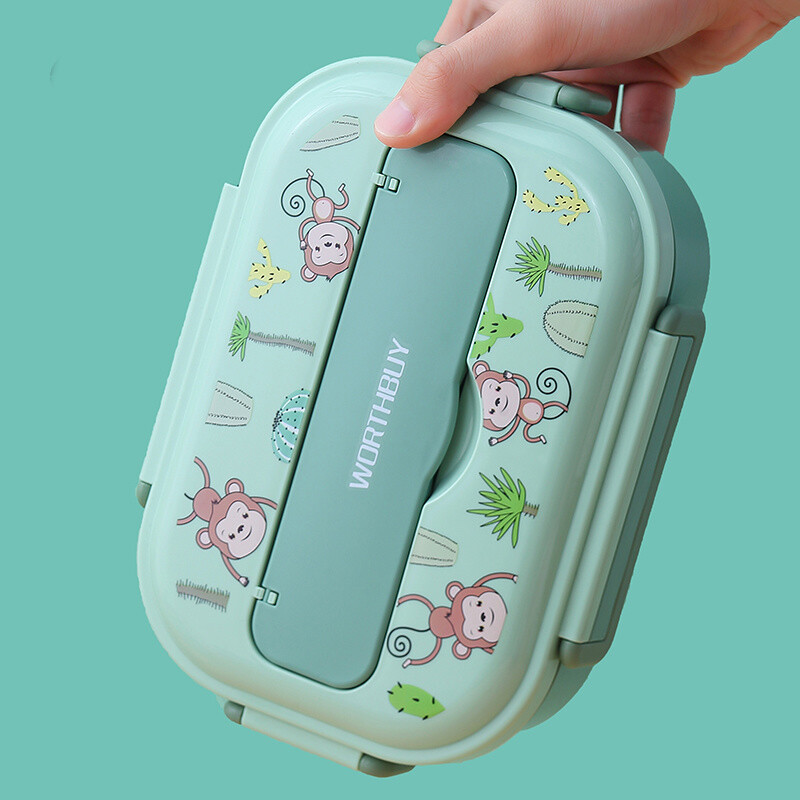 Lastele mõeldud söögikarp koos kambriga 316 roostevabast terasest armas ahv Bento lõunakast kooli lekkekindel toidukonteinerite kast