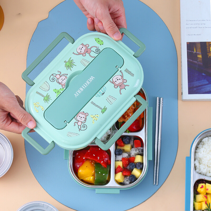 Lastele mõeldud söögikarp koos kambriga 316 roostevabast terasest armas ahv Bento lõunakast kooli lekkekindel toidukonteinerite kast