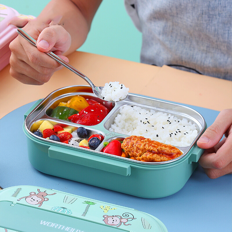 Lastele mõeldud söögikarp koos kambriga 316 roostevabast terasest armas ahv Bento lõunakast kooli lekkekindel toidukonteinerite kast