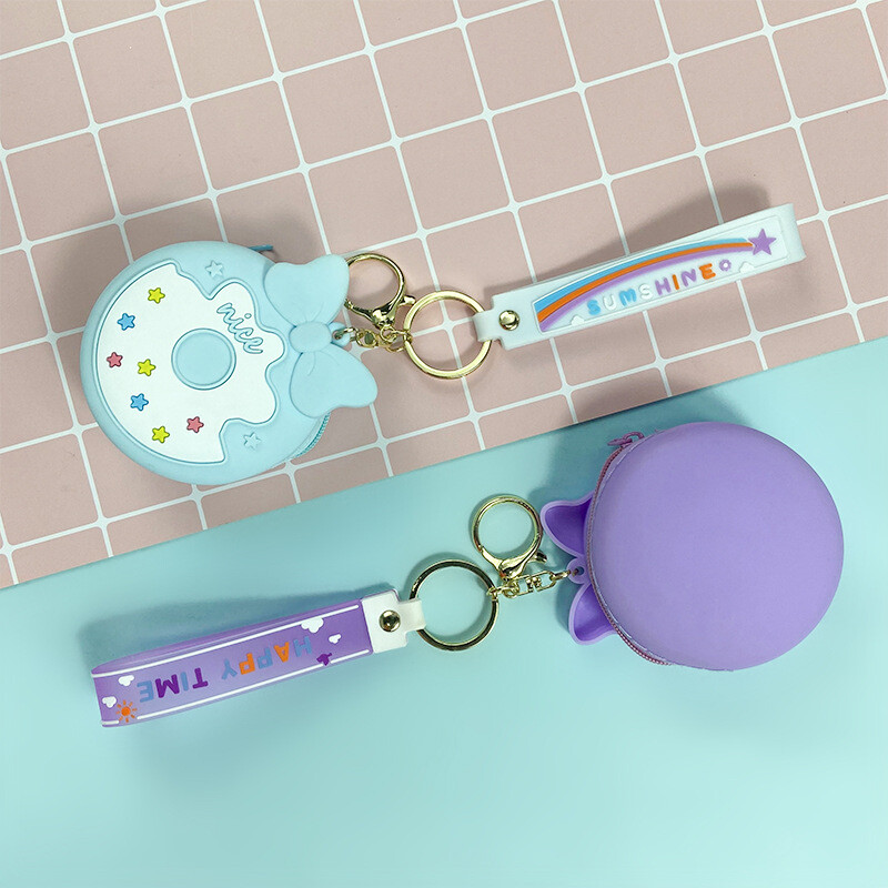 Cartoon Donut Münt Rahakott Võtmehoidja Silikoonist Mini Bow Hoiu Võtmehoidja Ripats Õpilasekott Võtmehoidja Telefoni Amulett Sõbranna kingitus