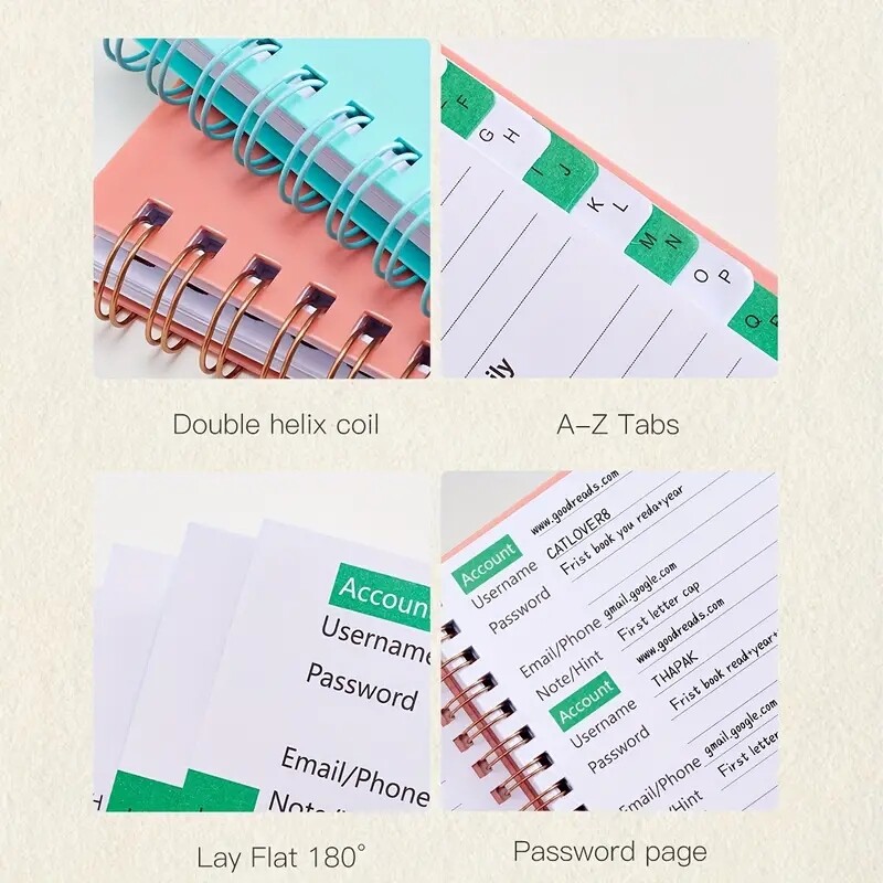A6 MINI dydžio spiralės slaptažodžių laikiklio knygelė su abėcėliniais skirtukais Užrašų knygelė Užrašų knygelė Rašymo bloknotai Biuro reikmenys mokykloms