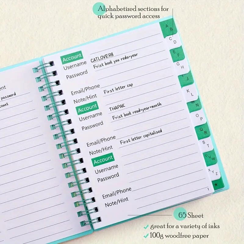 A6 MINI dydžio spiralės slaptažodžių laikiklio knygelė su abėcėliniais skirtukais Užrašų knygelė Užrašų knygelė Rašymo bloknotai Biuro reikmenys mokykloms