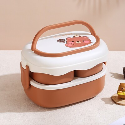 Kahekihiline värviline puuviljalõunakarp, suur mahutavus, kaasaskantav Bento-karp lastele, teismelistele, koolisöökla töötajad, 1 tk