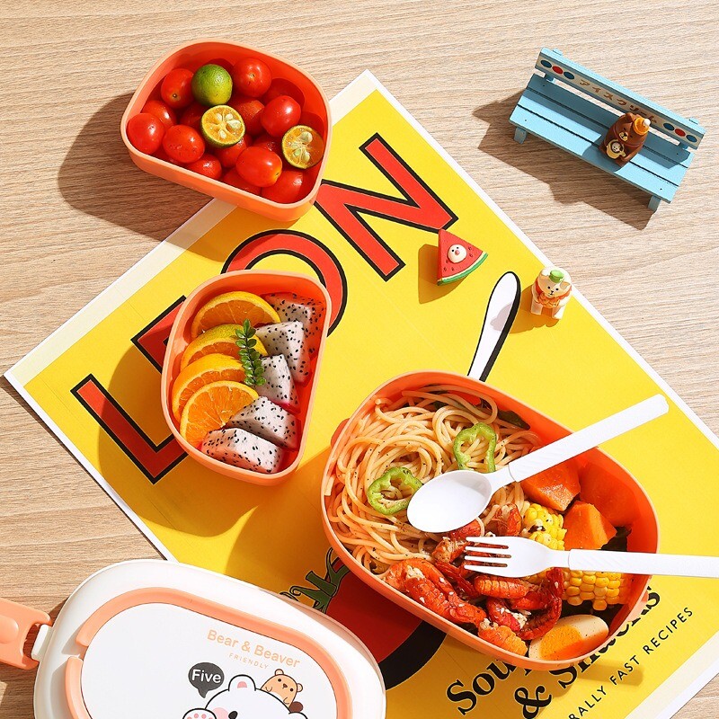 Kahekihiline värviline puuviljalõunakarp, suur mahutavus, kaasaskantav Bento-karp lastele, teismelistele, koolisöökla töötajad, 1 tk