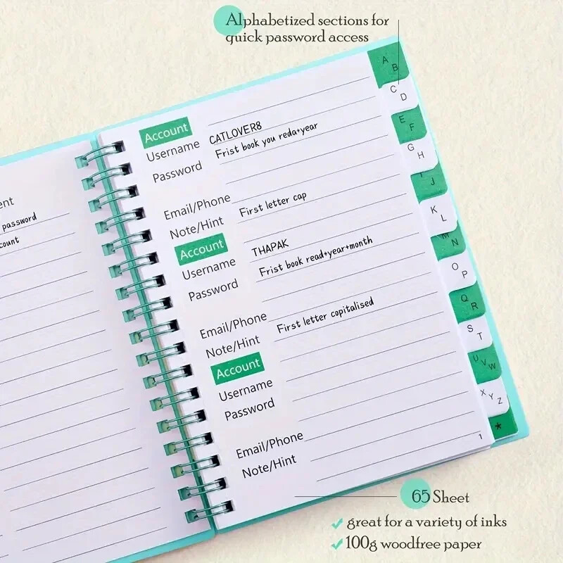 Spiralinė slaptažodžių knygelė su abėcėliniais skirtukais Sąsiuviniai Maži bloknotai Kietu viršeliu Sąsiuvinio dienoraštis Rašymo bloknotai Biuro reikmenys mokykloms