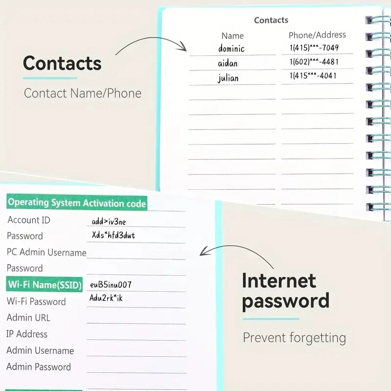 Spiralinė slaptažodžių knygelė su abėcėliniais skirtukais Sąsiuviniai Maži bloknotai Kietu viršeliu Sąsiuvinio dienoraštis Rašymo bloknotai Biuro reikmenys mokykloms