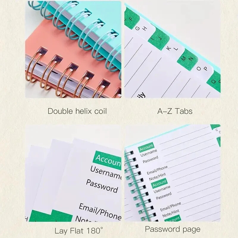 Spiralinė slaptažodžių knygelė su abėcėliniais skirtukais Sąsiuviniai Maži bloknotai Kietu viršeliu Sąsiuvinio dienoraštis Rašymo bloknotai Biuro reikmenys mokykloms