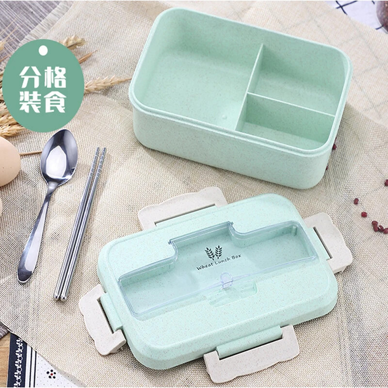 Mikrolaineahi lõunakarp Nisuõlgedest õhtusööginõud lusikaga söögipulgad Toidu hoiukonteiner Lapsed Lapsed Koolikontor Bento Box