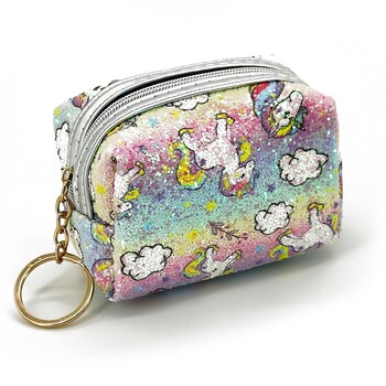 Sequin Glett Portable Cartoon Unicorn Coin τσάντα-κλειδί Θήκη κάρτας αποθήκευσης Τσάντα αποθήκευσης Φορητή τσάντα κραγιόν Τσάντα μακιγιάζ