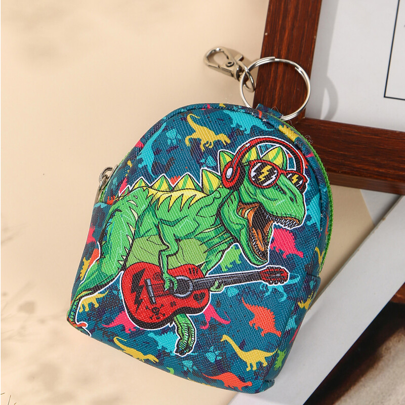 Model de dinozaur Forma ghiozdan Pu Poșetă Chei Suport card Portofel mic Genți pentru bani Căști Ruj Carcasă Accesoriu pentru geantă