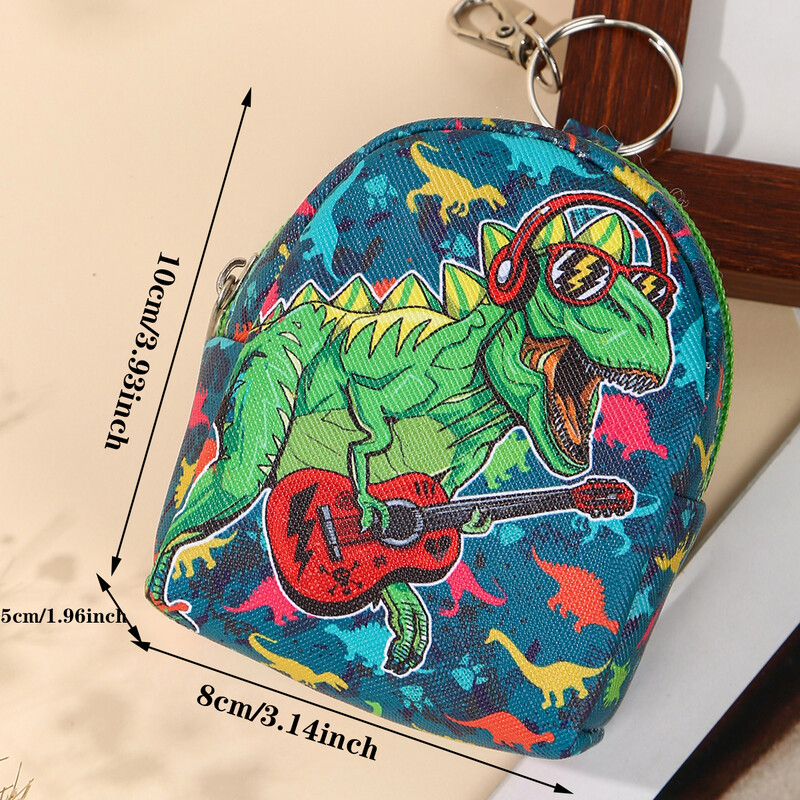 Model de dinozaur Forma ghiozdan Pu Poșetă Chei Suport card Portofel mic Genți pentru bani Căști Ruj Carcasă Accesoriu pentru geantă