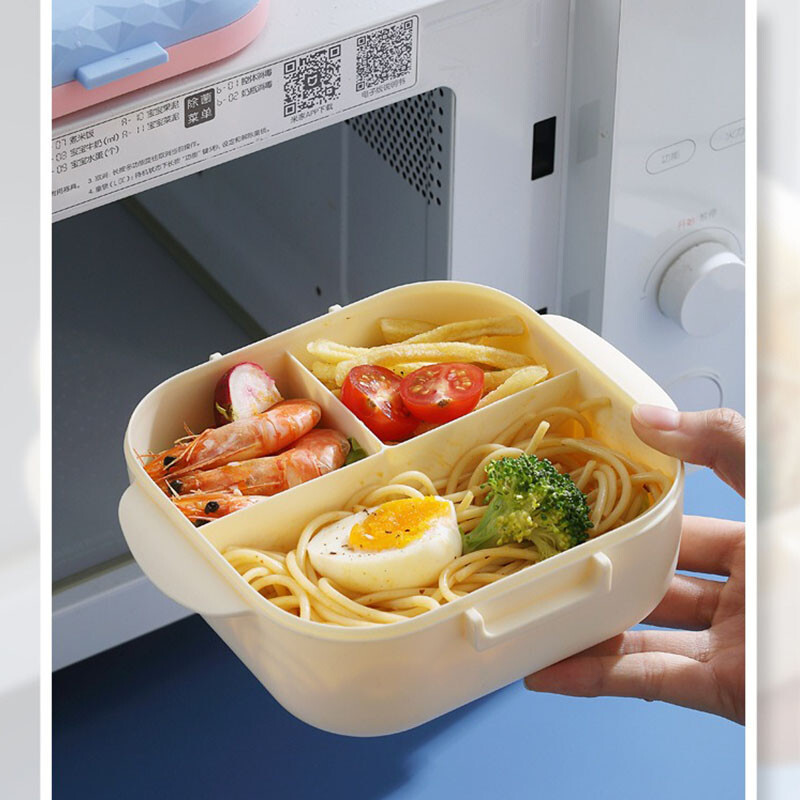 Kaasaskantav plastikust lõunakarp lastele, Bento kast, toidukonteiner, sööginõud, söögiriistad ja kott, 3 kambrit, lapsed ja õpilane