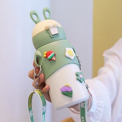 Child Thermal pudel 500ml küülik Liimid Konks Lastele Spordipudel Härmas õlgedest Tass Suure mahutavusega veetass armas pudel