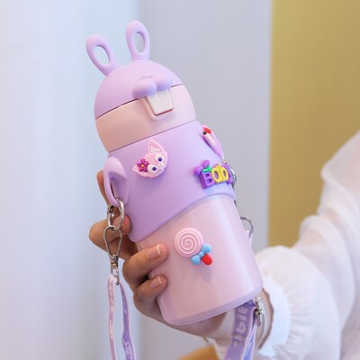 Child Thermal pudel 500ml küülik Liimid Konks Lastele Spordipudel Härmas õlgedest Tass Suure mahutavusega veetass armas pudel