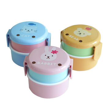 540ml Animal Lunch Box Ιαπωνικό διπλής στρώσης Στρογγυλό Mini Bento Box Παιδικό κουτί φρούτων Κουτί μικροκυμάτων Παιδικό κουτί μεσημεριανού γεύματος