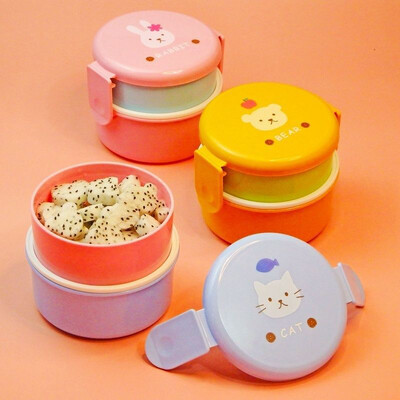 540ml Animal Lunch Box Japanese Double-layer Round Mini Bento Box Children`s Fruit Box Snack Box Microwave Kids Lunch Box