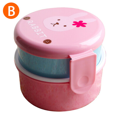 Кутия за обяд с животни 540 мл Японска двуслойна кръгла мини кутия за бенто Детска кутия за плодове Кутия за закуски Кутия за микровълнова Детска кутия за обяд