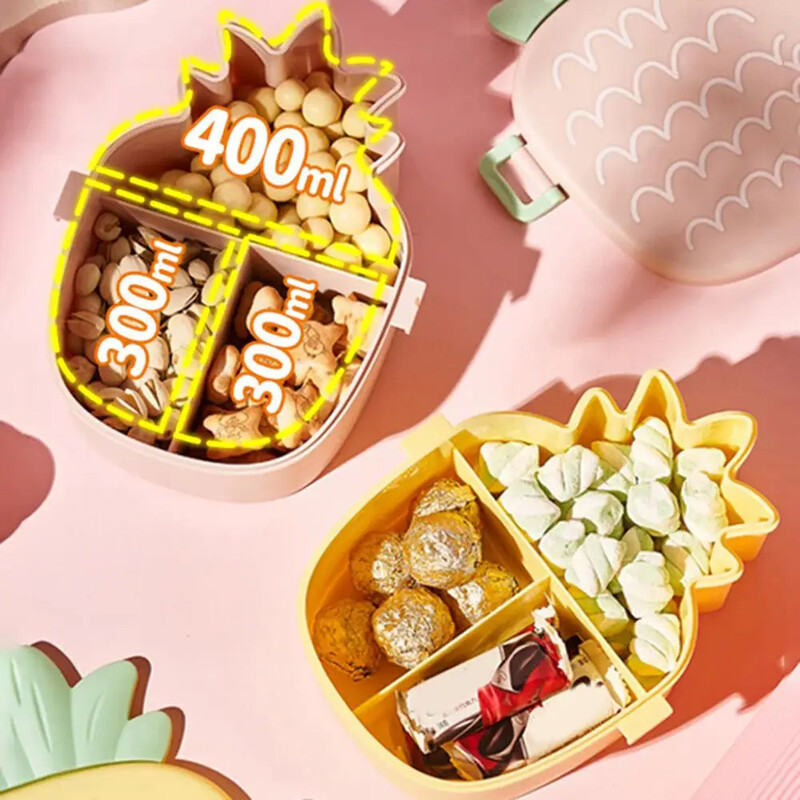 Cutie de prânz în formă de ananas, cu compartimente, rezistentă la scurgeri, cutie bento cu 3 grile, container pentru alimente, cutie bento portabilă pentru școala copiilor