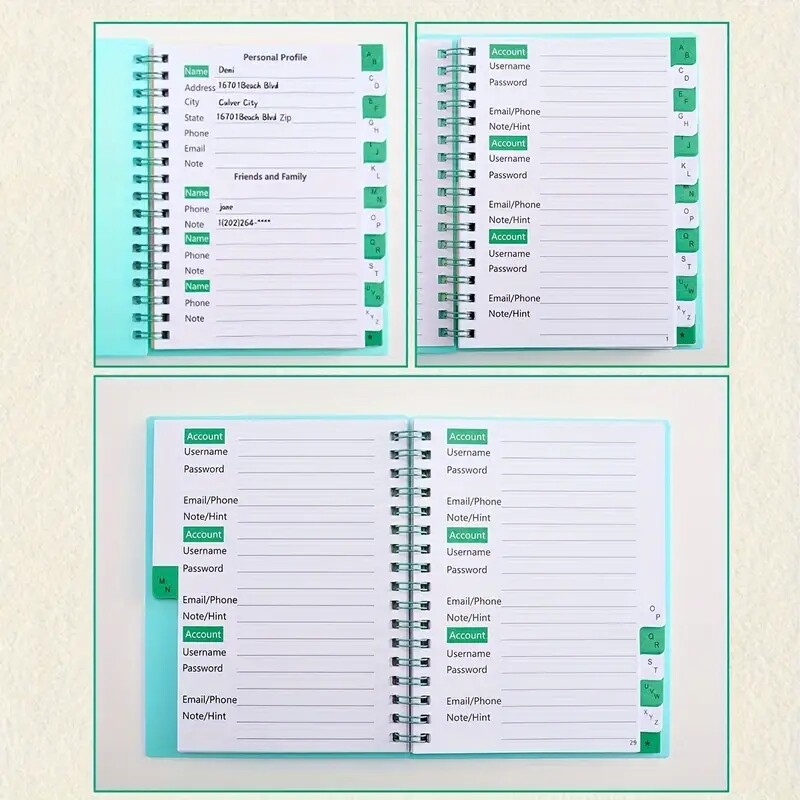 Spiralinė slaptažodžių knygelė su abėcėliniais skirtukais Sąsiuviniai Maži bloknotai Kietu viršeliu Užrašų knygelės dienoraštis Rašymo bloknotai Biuro reikmenys